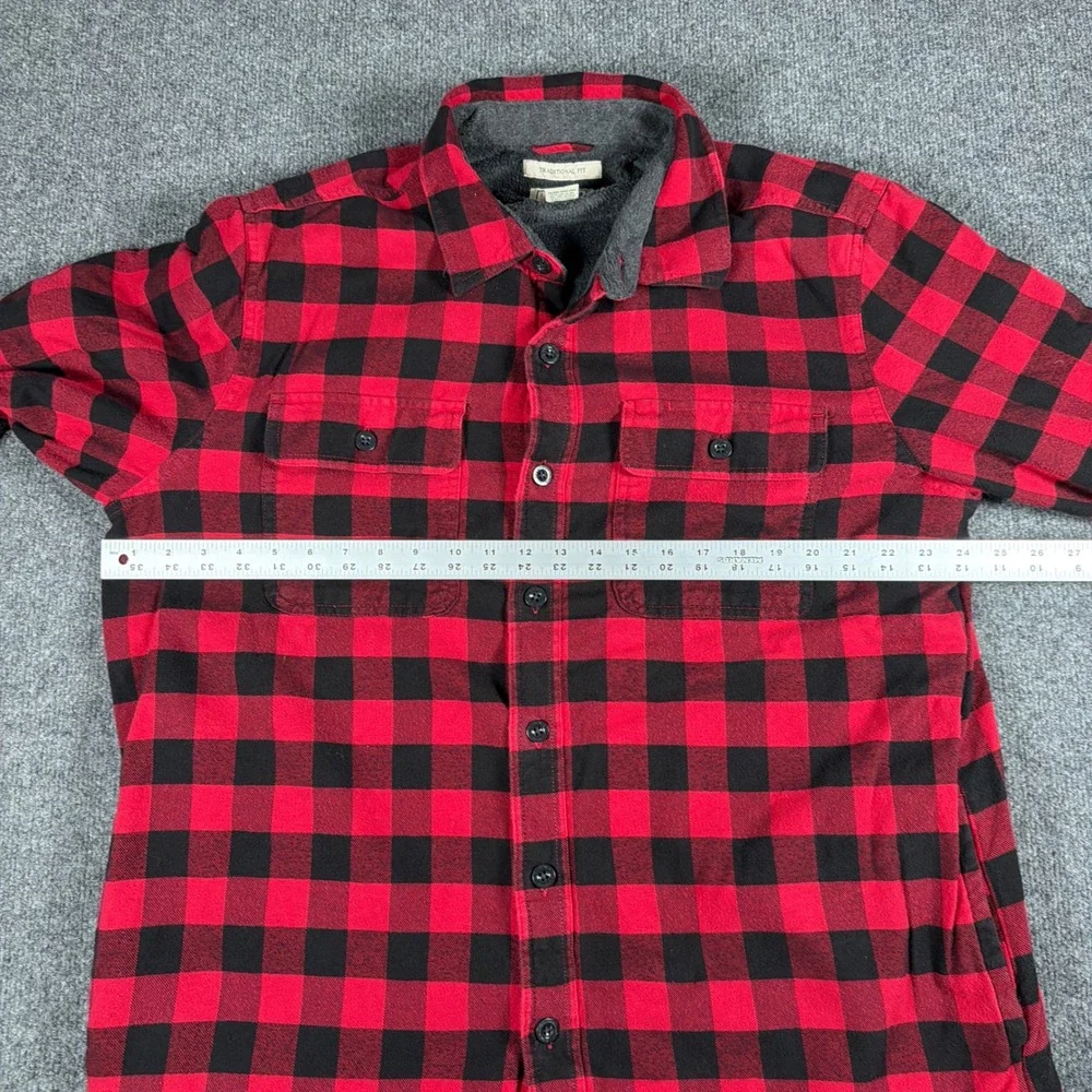 L.L. Bean Fleece Lined Flannel Shirt Jacket Mens Large Traditional Fit Red Black